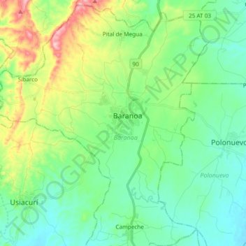 Baranoa topographic map, elevation, terrain