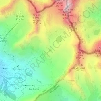 Lacs de Terre Rouge topographic map, elevation, terrain