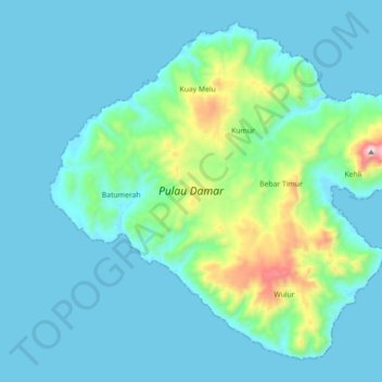 Damar Island topographic map, elevation, terrain