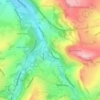 Holmfirth Branch topographic map, elevation, terrain