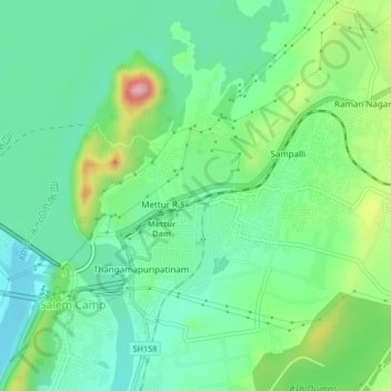 Mettur topographic map, elevation, terrain