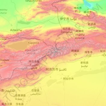Тянь-Шань topographic map, elevation, terrain