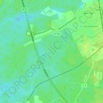 Le Coussin topographic map, elevation, terrain