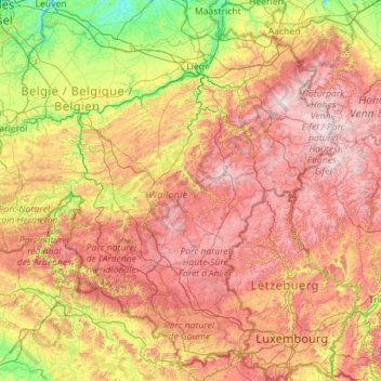 Ardennen topographic map, elevation, terrain