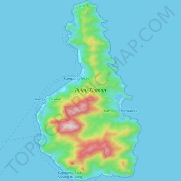 Tioman Island topographic map, elevation, terrain