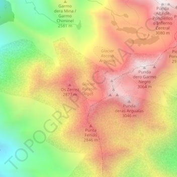 Glaciar Rocoso Algas topographic map, elevation, terrain