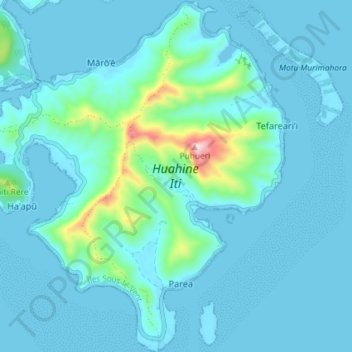 Huahine Iti topographic map, elevation, terrain