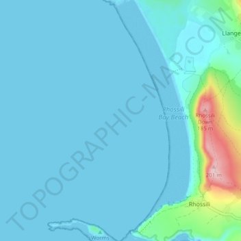 Rhossili Bay topographic map, elevation, terrain