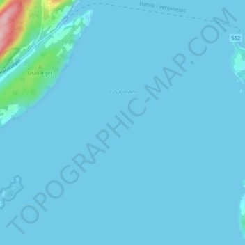 Fusafjorden topographic map, elevation, terrain