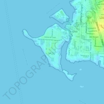 Isla Manzanillo topographic map, elevation, terrain