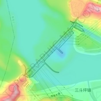Three Gorges Dam topographic map, elevation, terrain