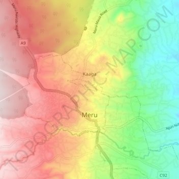 Meru topographic map, elevation, terrain