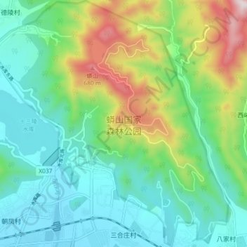 蟒山国家森林公园 topographic map, elevation, terrain