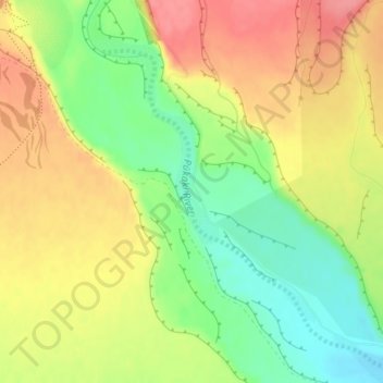 Pūkaki River topographic map, elevation, terrain