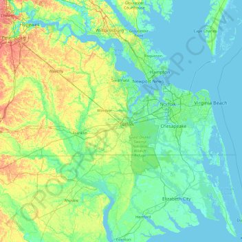 Richmond Va Elevation Map Suffolk (City) Topographic Map, Elevation, Relief