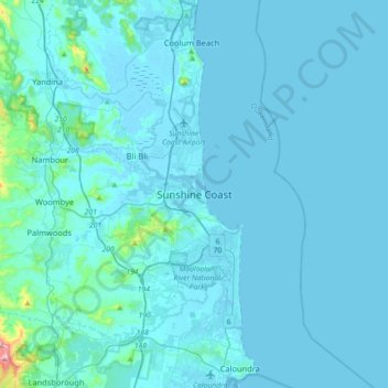 Topographic Map Sunshine Coast Sunshine Coast Topographic Map, Elevation, Relief