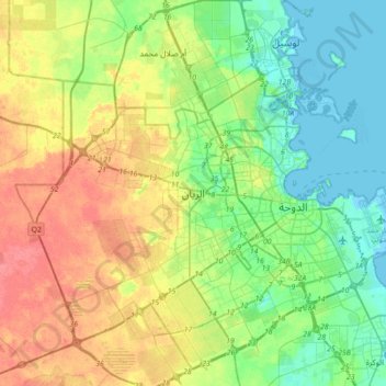 Al Rayyan topographic map, elevation, relief