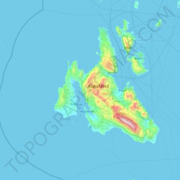 Kefalonia topographic map, elevation, relief
