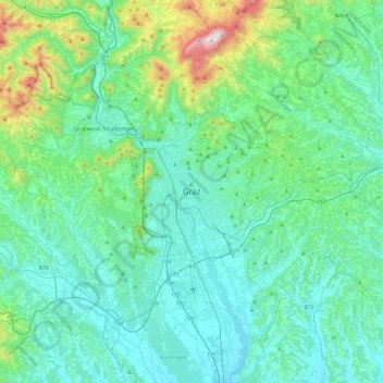 Graz topographic map, elevation, relief