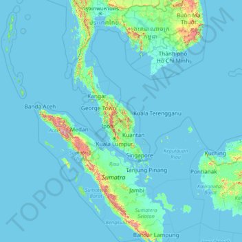 Malaysia topographic map, elevation, relief