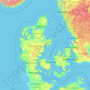 Denmark topographic map, elevation, relief