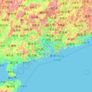 Guangdong topographic map, elevation, relief