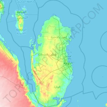 Qatar topographic map, elevation, relief