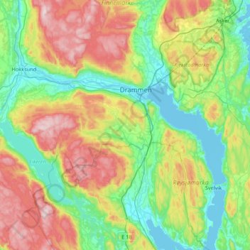 Drammen topographic map, elevation, relief