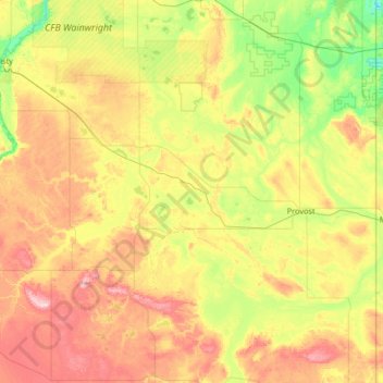 Municipal District of Provost topographic map, elevation, relief