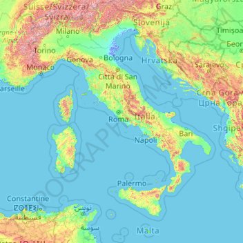 Topographical Map Of Italy Italy Topographic Map, Elevation, Relief
