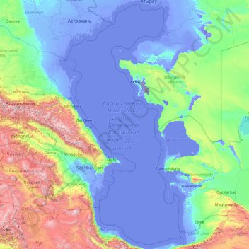 Caspian Sea topographic map, elevation, relief